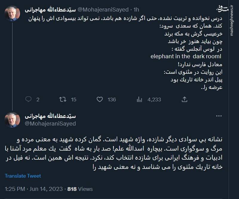 دو نشانه بی سوادی شازده از دید مهاجرانی