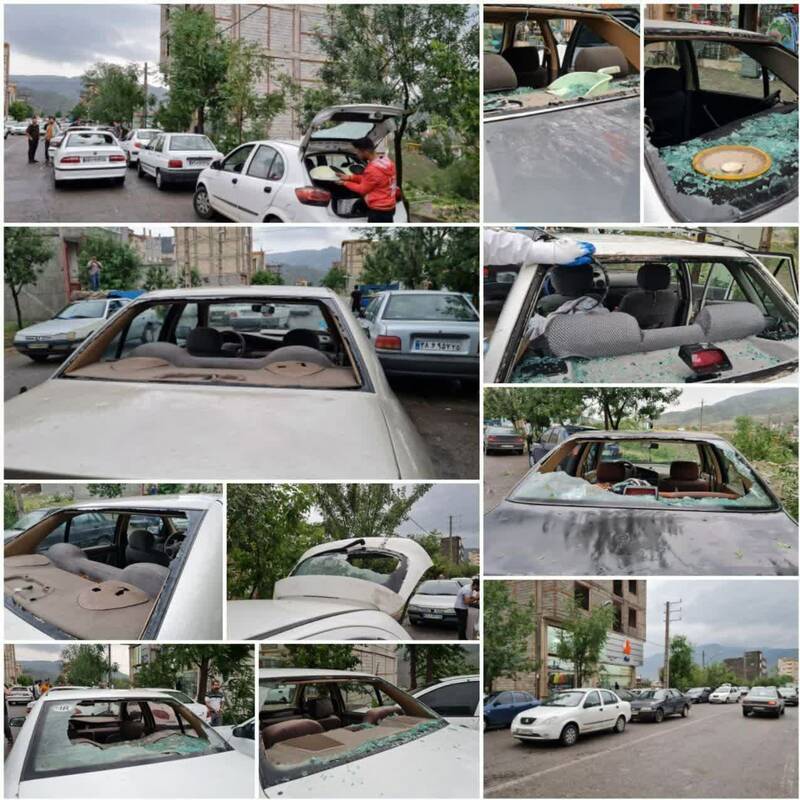 بارش تخممرغی تگرگ در کلیبر و شکستن شیشه خودروها +عکس و فیلم