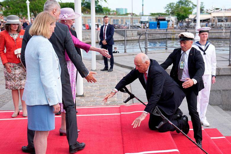 زمین خوردن هارالد پنجم پادشاه نروژ در بندر کپنهاگ _ دانمارک