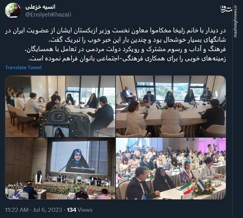 تویئت خزعلی درباره همکاری و تعامل میان بانوان کشورهای همسایه