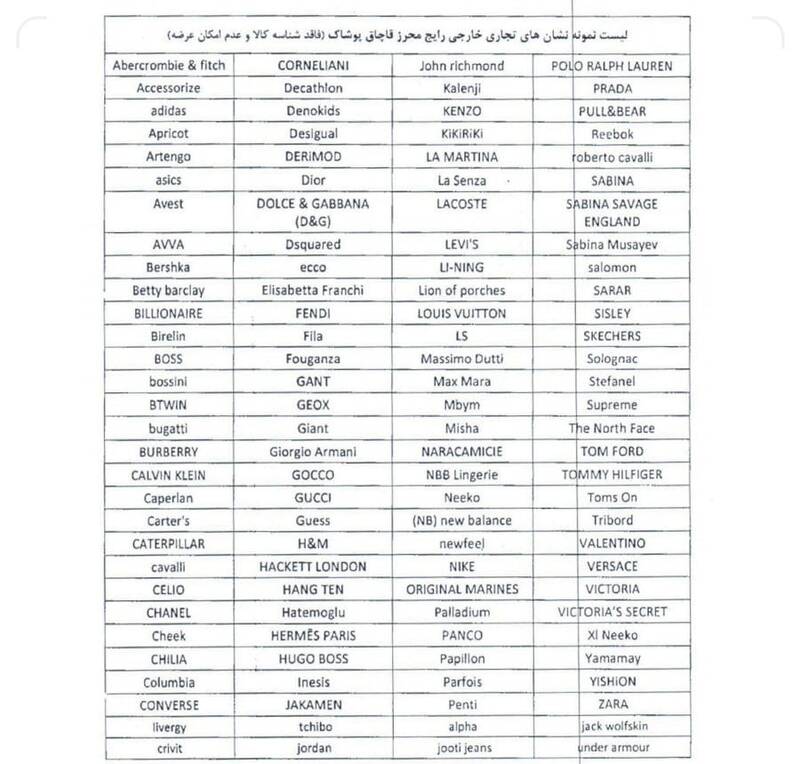 فهرست برندهای پوشاک قاچاق اعلام شد