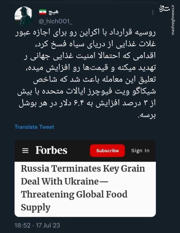 تبعات فسخ قرارداد عبور غلات غذایی از دریای سیاه