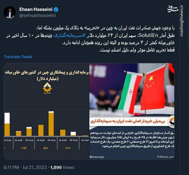 سهم ۴ درصدی ایران در سرمایهگذاری چینیها در خاورمیانه