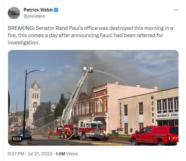 تاوان افشاگری علیه پدرخواندهی کرونا/ دفتر سناتور آمریکایی در آتش سوخت+عکس و فیلم