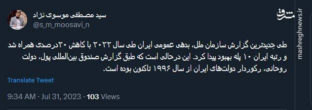 کاهش بدهی عمومی ایران طی سال ۲۰۲۲