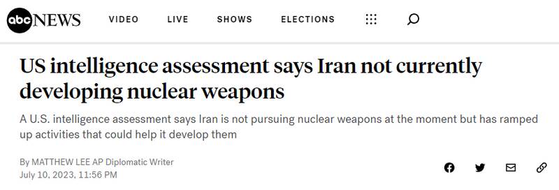 گزارش ارزیاب اطلاعاتی آمریکا درباره وضعیت سلاح هسته‌ای در ایران