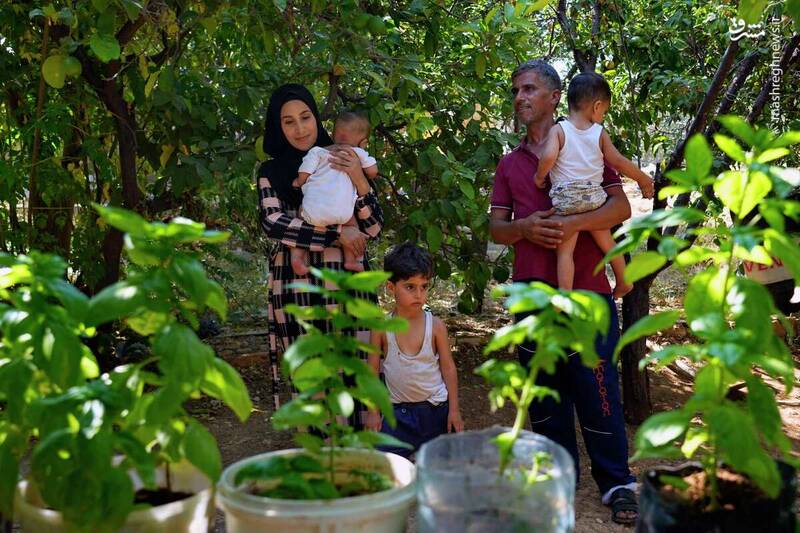 پناهجویان سوری سارا جاسم محمد و فادی رمضان، چهارشنبه، 26 ژوئیه 2023، با فرزندان خود در روستای مرابطه در نزدیکی طرابلس، لبنان، عکس می گیرند. پسر پنج ماهه آنها در انفجار بندر بیروت در سال 2020 کشته شد.