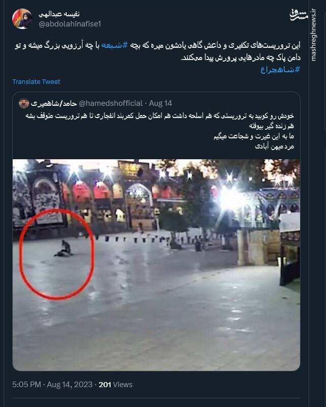 قدردانی کاربران توییتر از قهرمان شاهچراغ