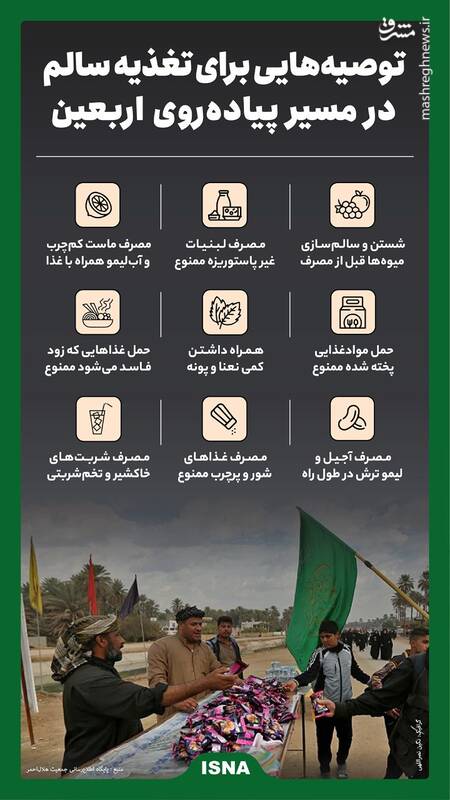 توصیههایی برای تغذیه سالم در مسیر پیادهروی اربعین