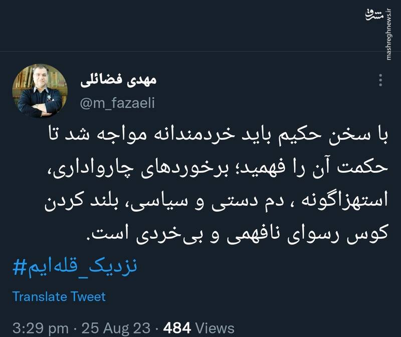 فضائلی : با سخن حکیم باید خردمندانه مواجه شد