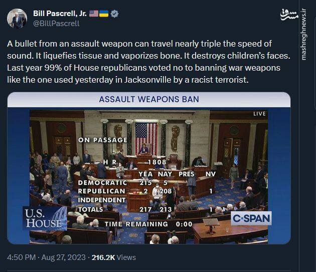 طعنه شدید نماینده دموکرات به جمهوری خواهان درباره قتلهای آمریکا