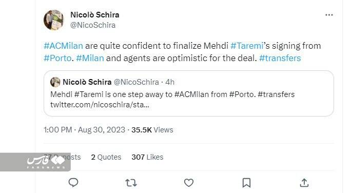 اطمینان میلان برای امضای قرارداد با طارمی +عکس