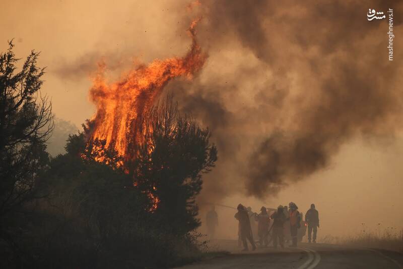 اطفای حریق جنگلی توسط آتش نشانان در اوروس _ یونان