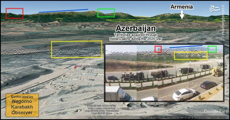 نگاهی به آخرین وضعیت نقل و انتقال نیرو توسط ارمنستان و جمهوری آذربایجان/ نشانهگذاری تجهیزات نظامی باکو، یادآور حمله روسیه به اوکراین؟ +نقشه و تصاویر