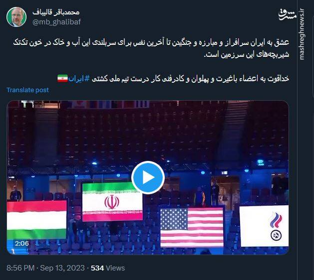 قالیباف: عشق به ایران در خون تک‌تک شیربچه‌های این سرزمین است 