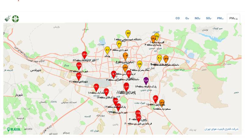 ۳ شهر استان تهران در وضعیت «خطرناک» آلودگی هوا قرار گرفت