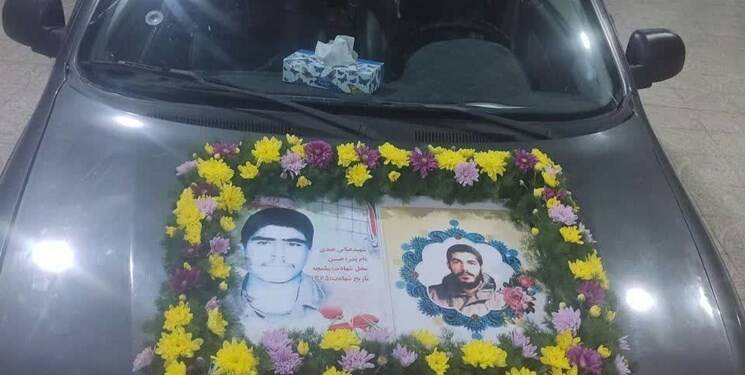ماشین عروس و داماد زرندی مزین به عکس شهدا شد