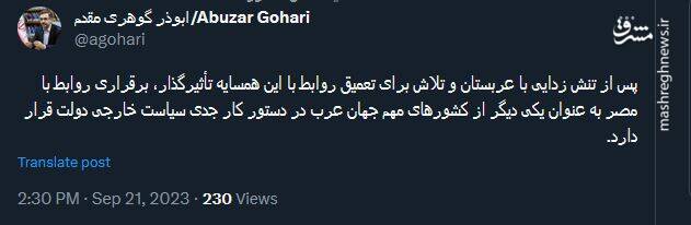 برقراری روابط با مصر؛ دستور کار جدی سیاست خارجی دولت
