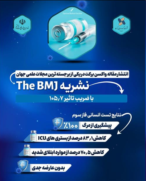مقاله علمی واکسن کرونای برکت در BMJ منتشر شد/ دستاورد علمی واکسن برکت ایرانی
