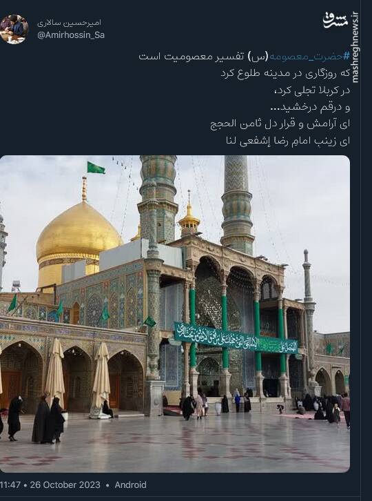 عرض ارادت توئیتری کاربران به کریمه اهل بیت 8