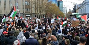 تظاهرات استرالیا‌یی‌ها علیه ورود کشتی صهیونیستی به «سیدنی»