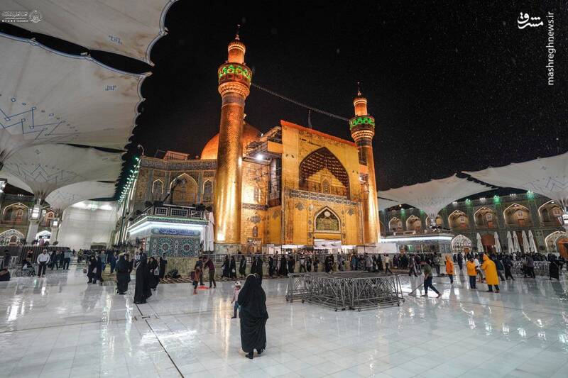 تصاویری زیبا از باران رحمت الهی در حرم مطهر أمیر المؤمنین