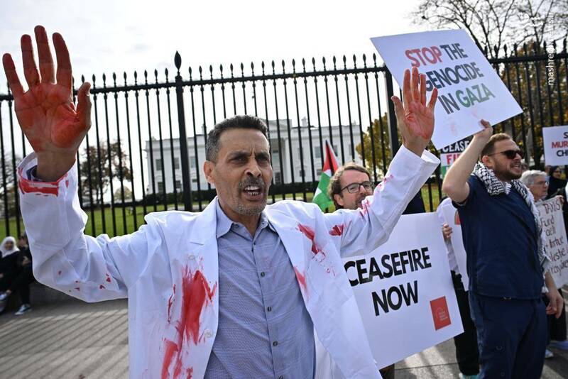 تصاویری از اعتراض پزشکان علیه اسرائیل در مقابل کاخ سفید