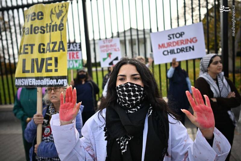 تصاویری از اعتراض پزشکان علیه اسرائیل در مقابل کاخ سفید