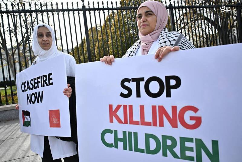 تصاویری از اعتراض پزشکان علیه اسرائیل در مقابل کاخ سفید