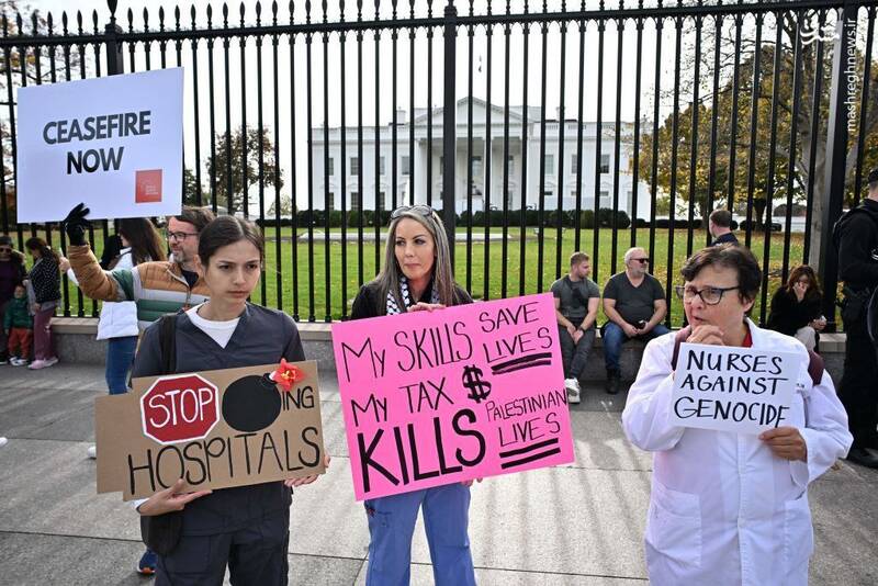 تصاویری از اعتراض پزشکان علیه اسرائیل در مقابل کاخ سفید