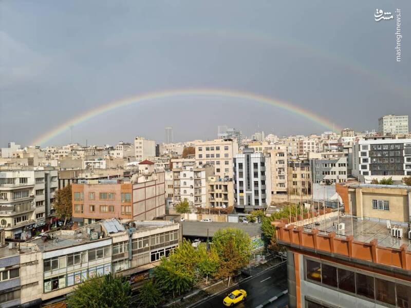 تصاویری از نقش بستن رنگین کمان در آسمان تهران