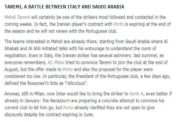 تازهترین گزارش در مورد طارمی/ مهاجم ایران در ایتالیا یا عربستان