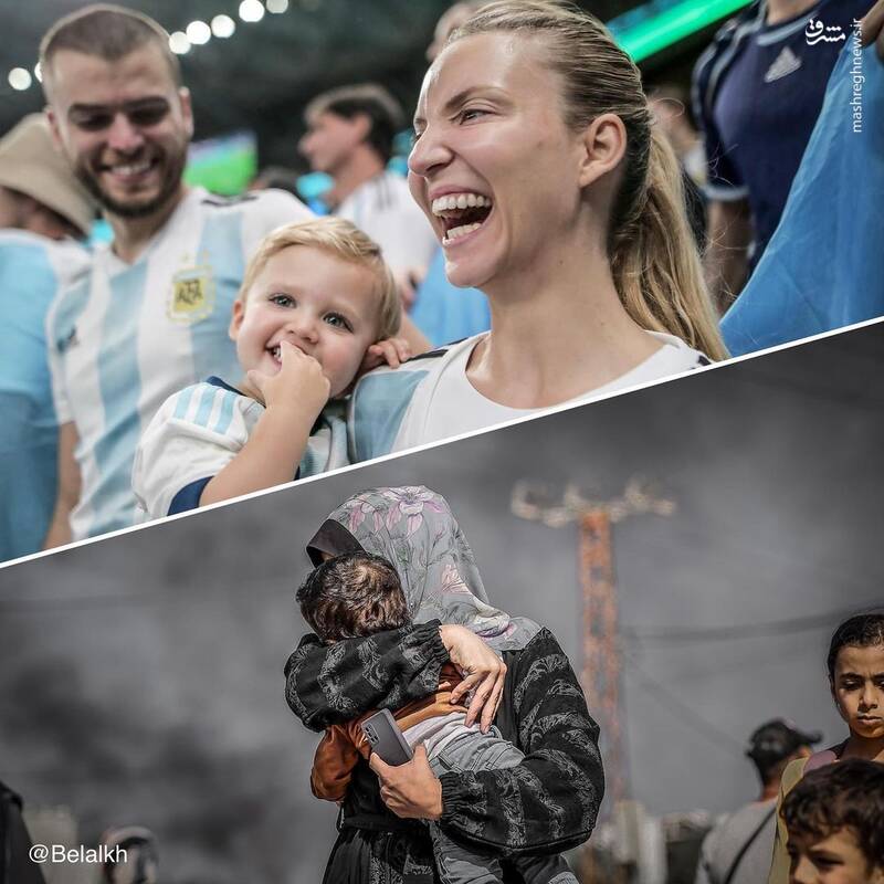 تصاویر عکاس فلسطینی از جام جهانی و غزه کنار هم!