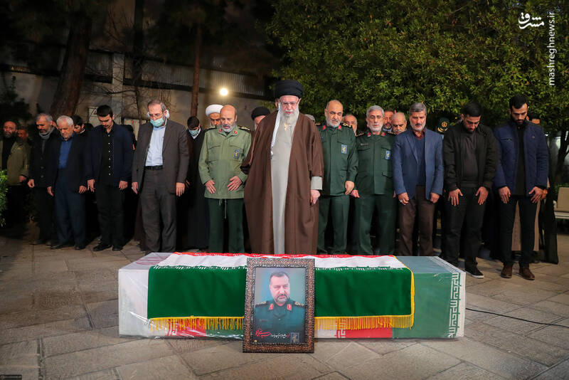 اقامه نماز رهبر انقلاب بر پیکر سردار شهید سید رضی موسوی