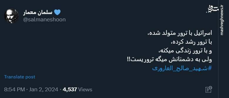 واکنش کاربران نسبت به شهادت صالح محمد سلیمان العاروری