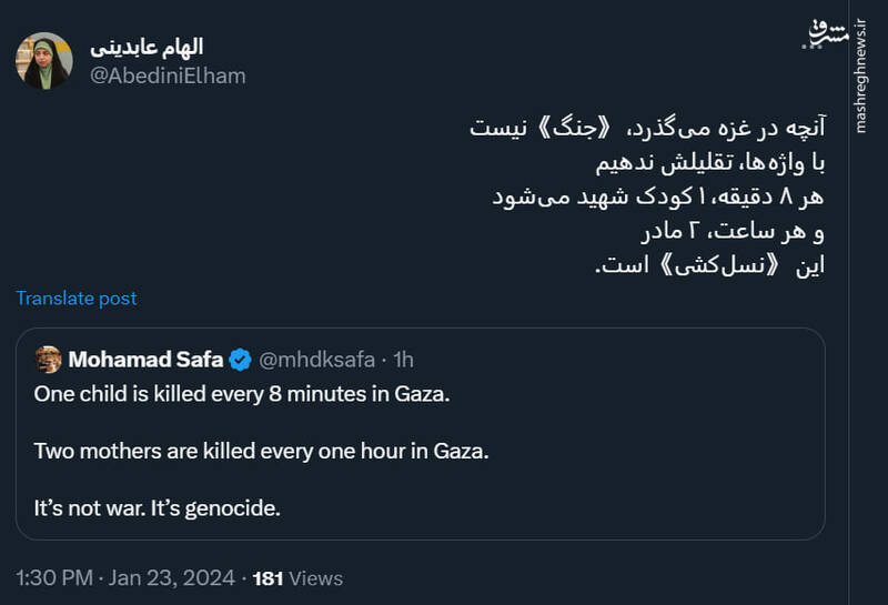 آنچه در غزه میگذرد جنگ نیست؛ نسل کشی است