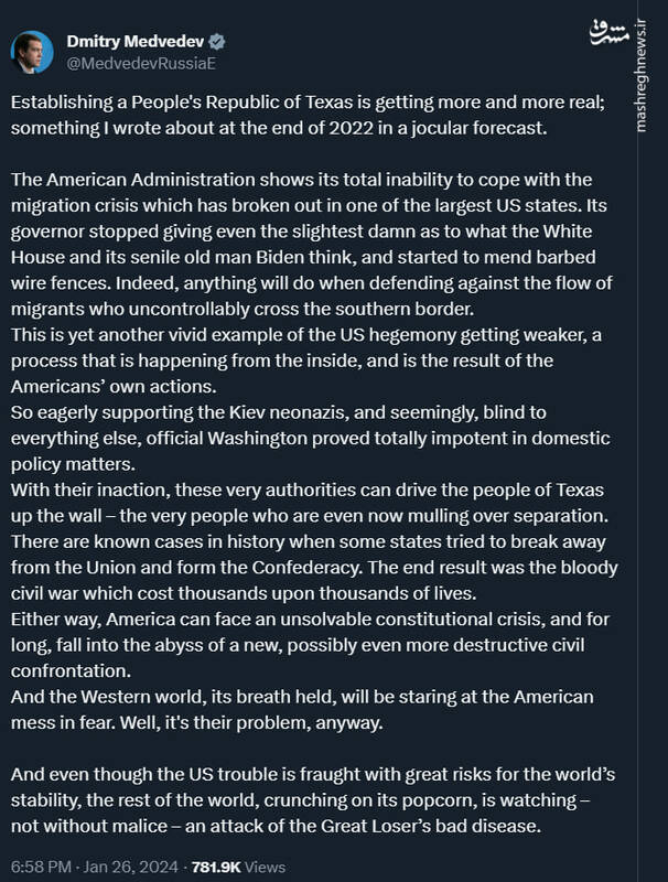 حمایت علنی روسها از جدایی تگزاس