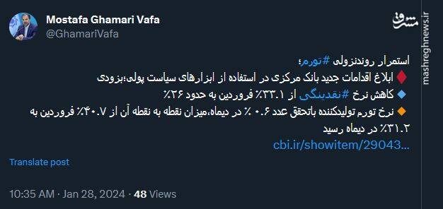 استمرار روند نزولی تورم