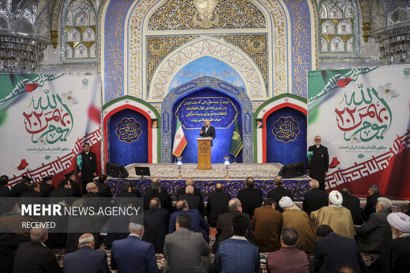 حضور رئیس مجلس در راهپیمایی ۲۲ بهمن در شهر مشهد مقدس