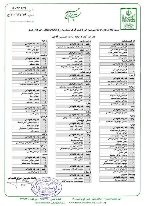 لیست نامزدهای جامعه مدرسین در انتخابات مجلس خبرگان رهبری منتشر شد 3