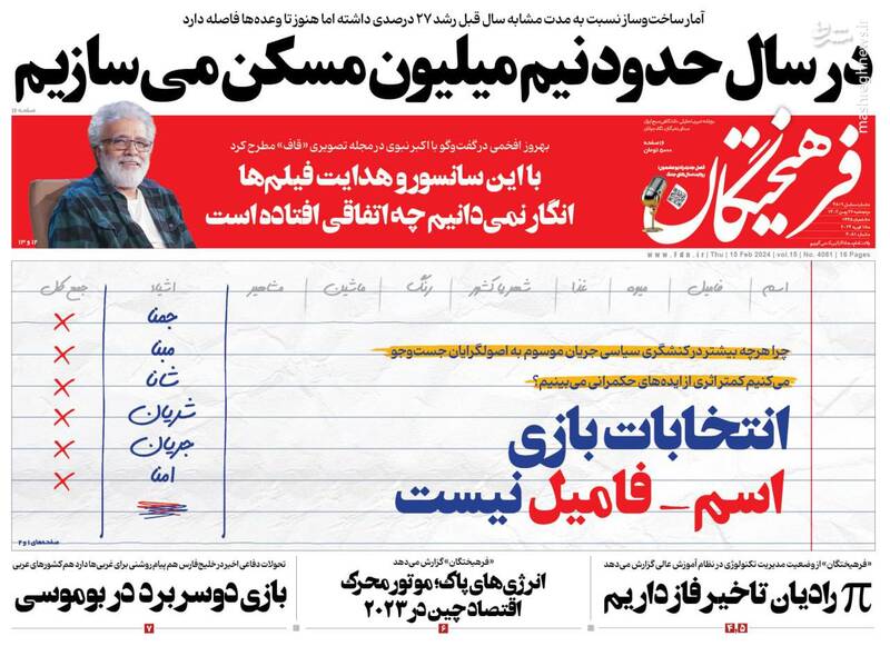 عکس / صفحه اول روزنامه های پنجشنبه 26 بهمن 1402 5