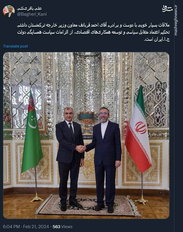 باقریکنی : تحکیم اعتماد متقابل سیاسی از الزامات سیاست همسایگی ایران است