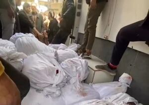 فیلم/ انباشته شدن پیکرهای شهدا در بیمارستان کمال عدوان در شمال غزه