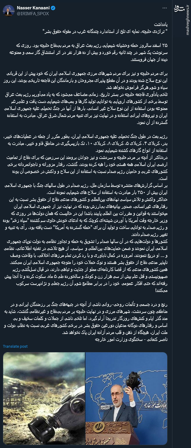 تراژدی حلبچه، نمایه ای تلخ از استاندارد چندگانه غرب در مقوله حقوق بشر