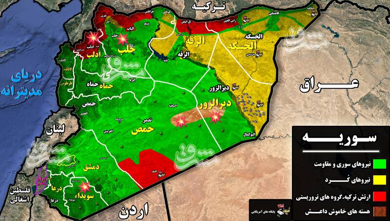 همکاری آشکار و طرح مشترک آمریکا و تروریستها برای کمتر کردن فشار بر روی رژیم صهیونیستی / جزئیات سناریوی شعلهور کردن درگیریها در سه جبهه سوریه+ نقشه میدانی