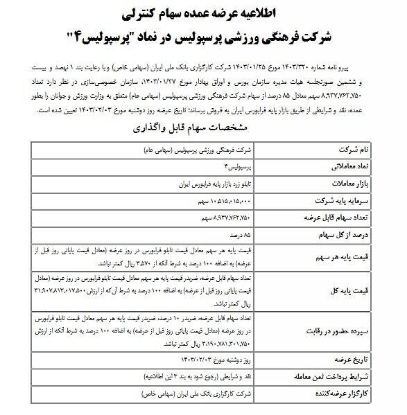اطلاعیه فرابورس برای واگذاری استقلال و پرسپولیس 2