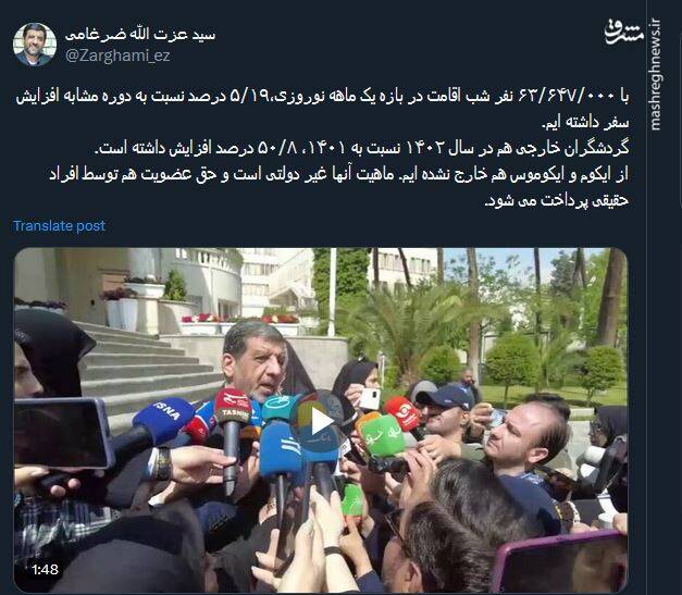 ضرغامی: ماهیت ایکوم و ایکوموس غیر دولتی است