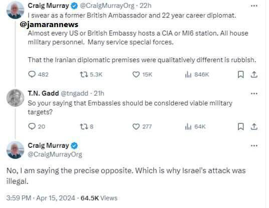 سفیر سابق بریتانیا: سفارت ایران در دمشق فرقی با سفارت آمریکا و بریتانیا نداشت!