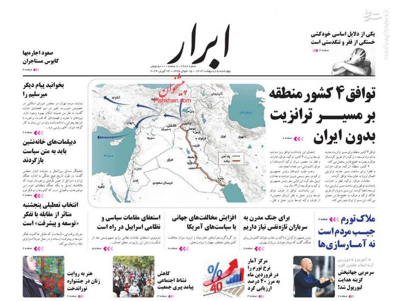 عکس / صفحه نخست روزنامه‌های چهارشنبه 5 اردیبهشت 1403 23