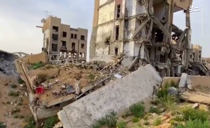 فیلم/ گوشه‌ای از ویرانی برجا مانده در منطقه شیخ زاید غزه